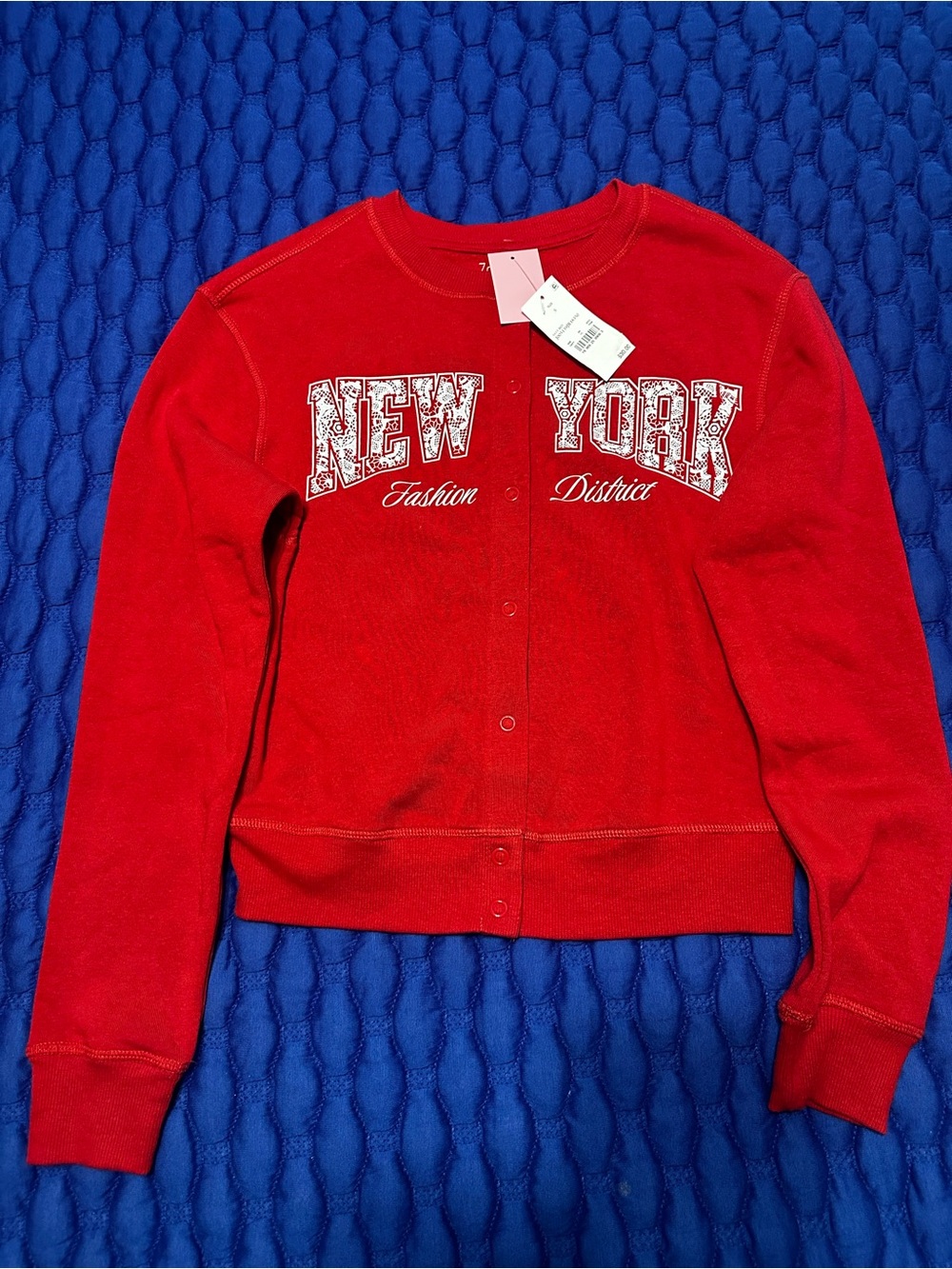 Zoe + Liv Red 'New York' Snap-Front Varsity Cardigan